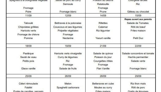 Menu de septembre