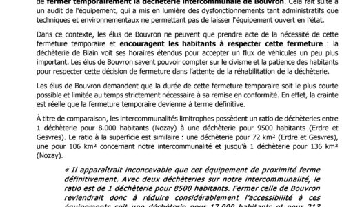 Communiqué de presse – Fermeture Déchetterie