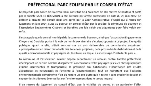 CONFIRMATION DE L’ANNULATION DE L’ARRÊTÉ PRÉFECTORAL PARC EOLIEN PAR LE CONSEIL D’ÉTAT